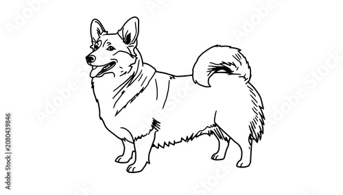 Line Art Dog Illustration Side View Sketch Style White Background