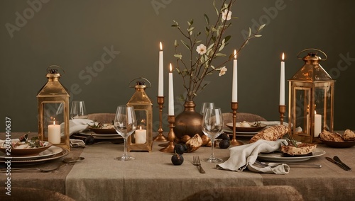 Dinner Setting With Candles and Lanterns at a Table
