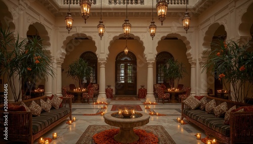 Elegant Seating Area in a Historic Building With Warm Lights and Candles
