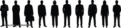 Φωτογραφία Diverse group of male and female silhouettes in professional attire on white bac
