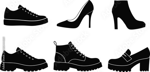 Photos Shoes silhouette set, sneakers, women high heels, ankle boots, lace up boots, ch