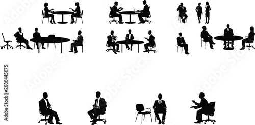 Business Meeting and Collaboration Silhouettes with Various Interactions group professionals