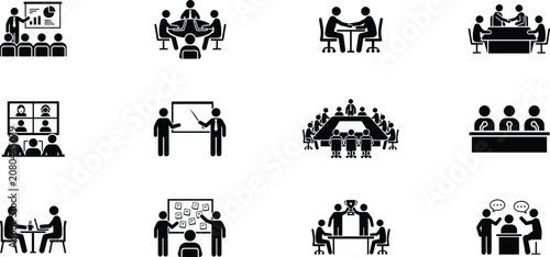 Business Meeting and Collaboration Icons in Silhouette video vector