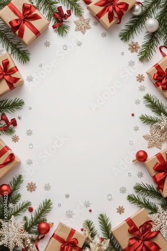 Beautiful Arrangement of Gifts and Decorations for Holiday Celebration on a W...
