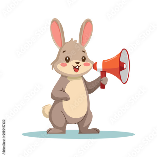 Cartoon Rabbit Holding Megaphone Vector Illustration