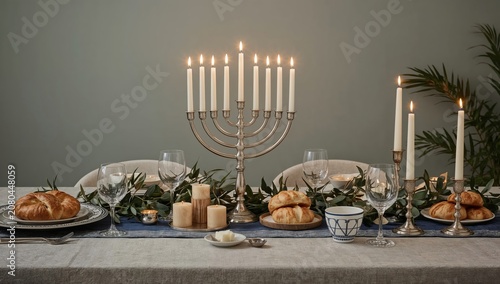 Table Set for Dinner With Candles and Baked Goods in Simple Setting