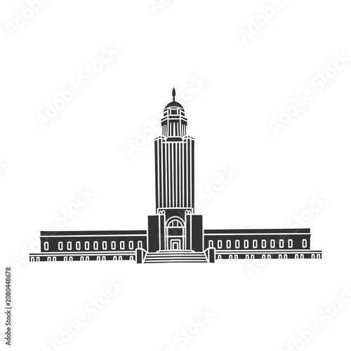 Nebraska State Capitol building in Lincoln vector doodle icon illustration for graphic design