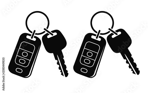 Foto Car, key collection featuring modern key fobs and traditional car keys in black silhouette, vector illustration set