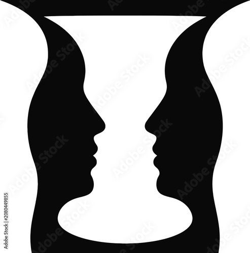 Rubin Vase Optical Illusion with Two Faces Profile and Negative Space Vector