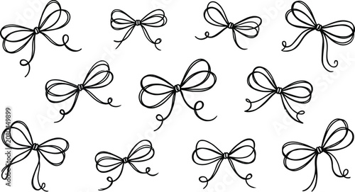 Cute Hand Drawn Ribbon Bow Doodle Line Art Vector Set