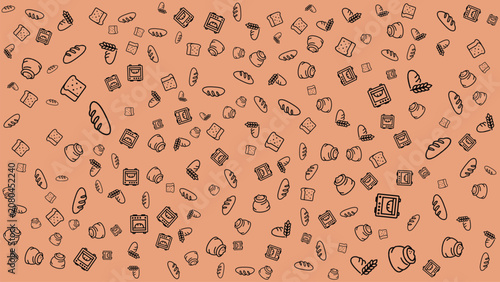 Bread and bakery icons on orange background