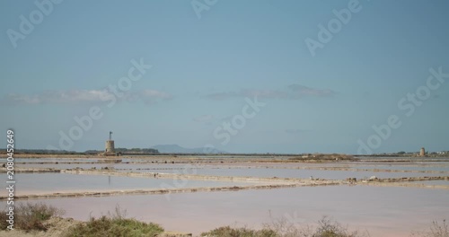 Gorgeous nature of the Saline di Trapani e Paceco wetlands, salt, Sicily, 4k