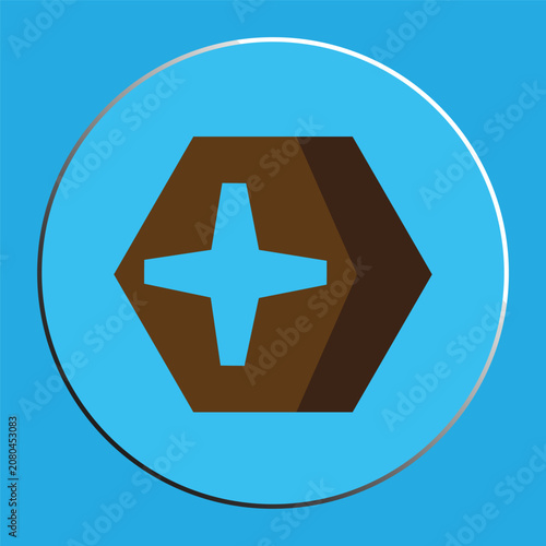 Hexagonal screw bolt head with cross slot vector icon