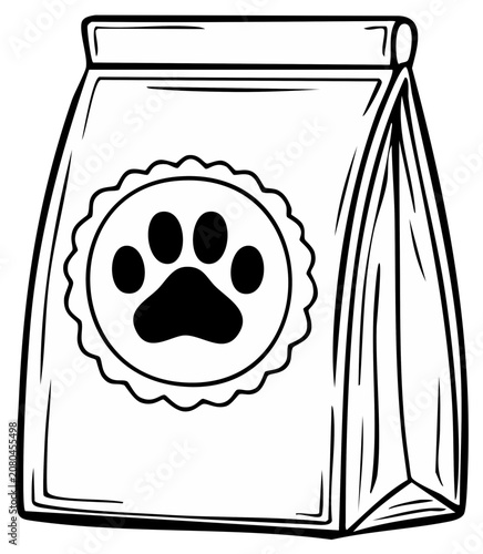 Outline Illustration of Pet Food Package for Dogs or Cats Isolated on White