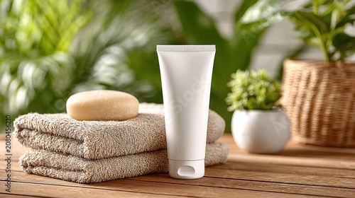 Spa and Wellness Products with Towels and Natural Decor.