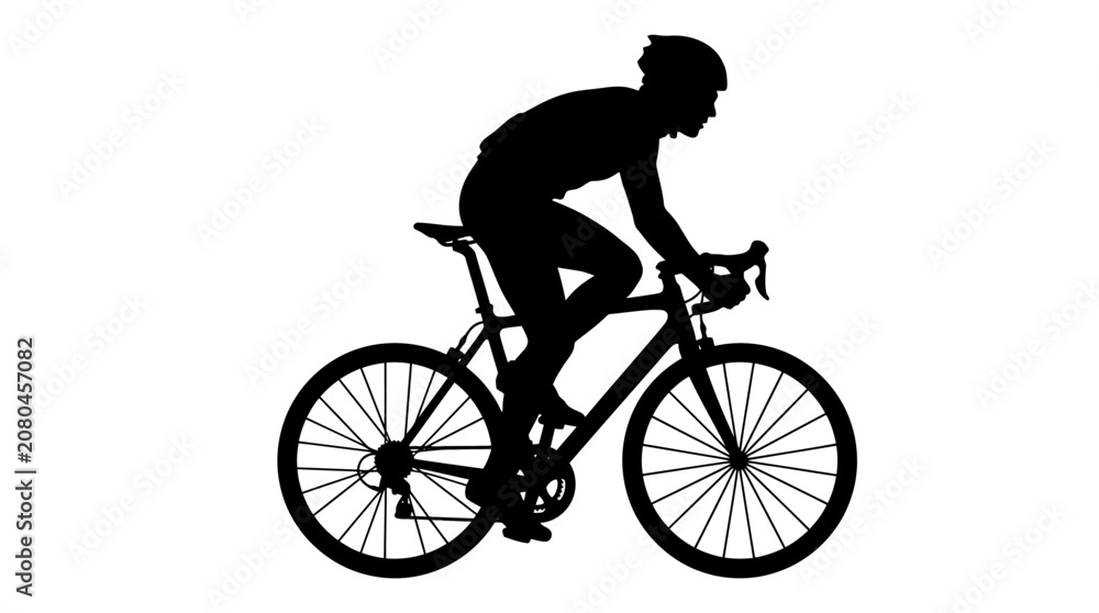 Fototapeta premium Silhouette of a cyclist on a road bike, white background