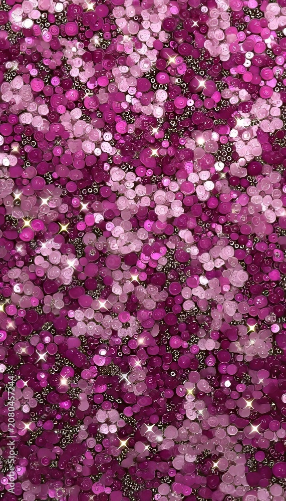 Obraz premium Vibrant Magenta and Pink Sequin Glitter Texture With Sparkling White Star Dots Background Wallpaper