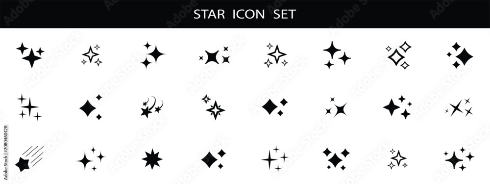 Obraz premium Sparkle star icons. Star icon collection. Different star shapes. Sparkle vector icons set. Black stars icon set.