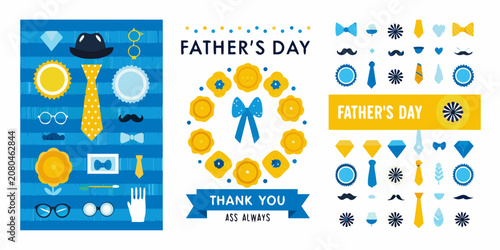 Fotografie Father s Day Design Collection With Ties Hats And Floral Ornaments