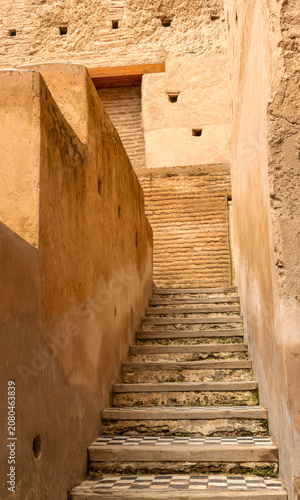 Ancient Weathered Staircase in a Medieval Royal Palace, Marrakech, Morocco