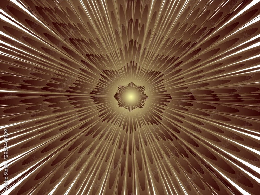 Obraz premium Golden explosion burst, abstract radial lines, shining star center, brown beige background