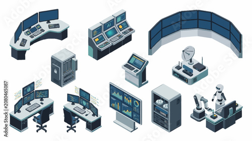 Modern Control Room Equipment and Technology Setup.