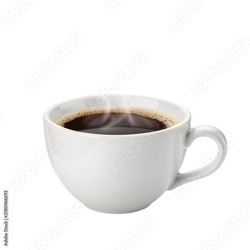 White Cup of Hot Black Coffee Isolated