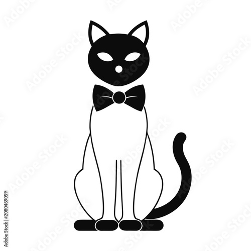 Black and white cat icon wearing a small bowtie