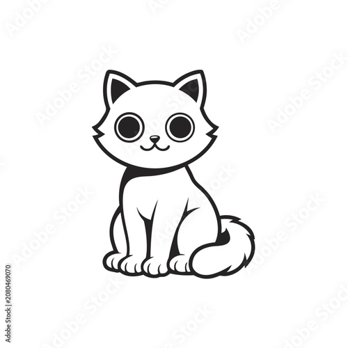 Cute cartoon cat sitting down line art illustration