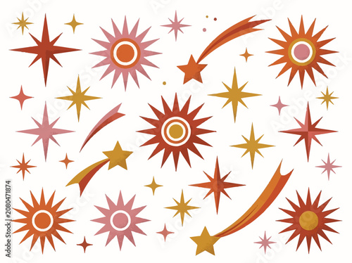 Retro Mid-Century Modern Starburst and Sun Celestial Element Set