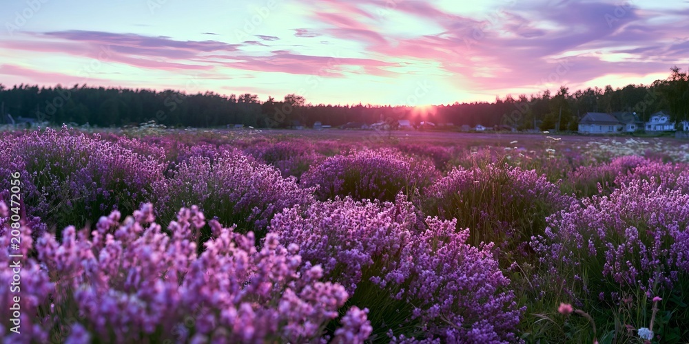 Obraz premium Stunning Lavender Fields in Provence at Sunset, Vibrant Colors and Fragrant Blooms Under Soft Light