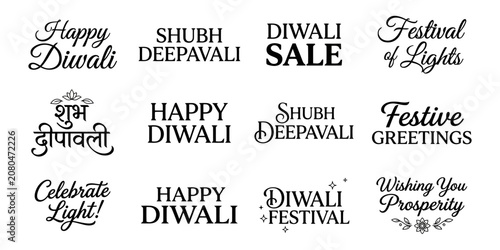 Diwali greeting fonts and typography collection