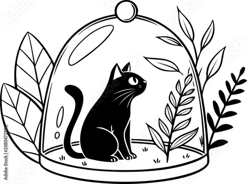 Photography Black cat inside a glass box silhouette vector illustration