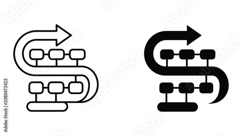 Business process advancement and strategic planning arrow icon set with strategy