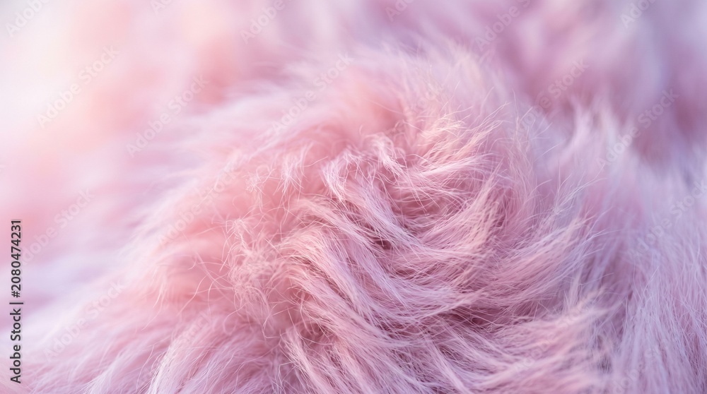 Obraz premium Macro Close-up of Ultra Soft Pink Faux Fur Texture, Fluffy Pastel Synthetic Hair Background