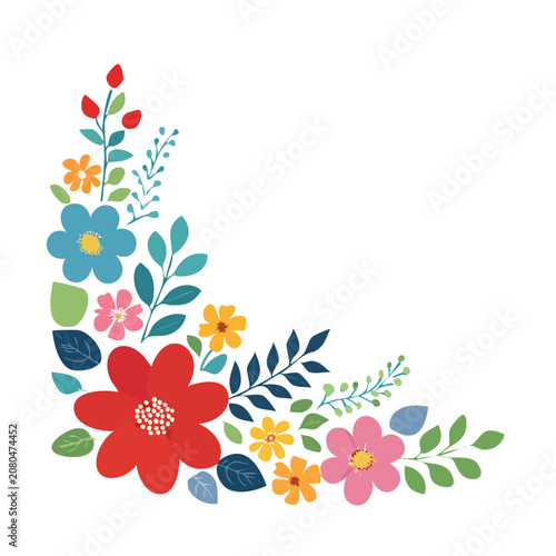 Colorful flat floral corner vector illustration