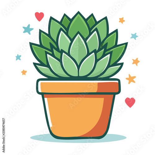 Cute succulent plant in a pot with stars and hearts