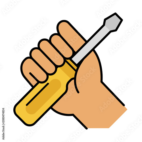 Hand holding screwdriver flat vector illustration