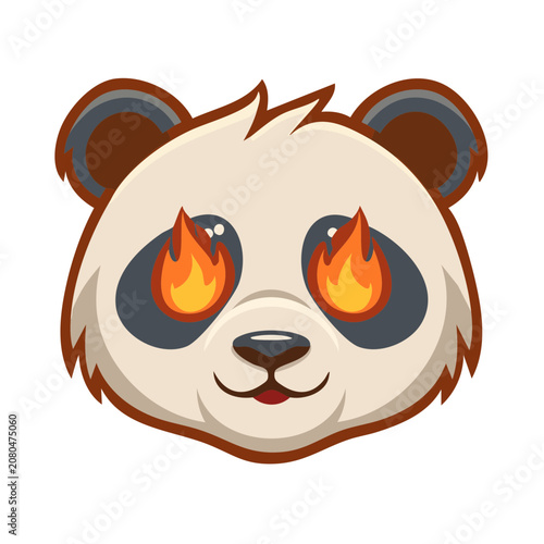 Cartoon panda face with fiery eyes