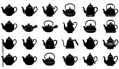 Fotografía Vintage and Modern Teapot Silhouette Bundle Vector Illustration