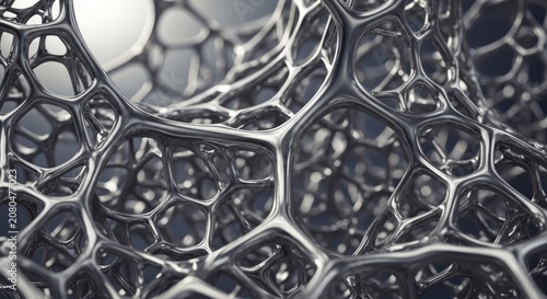 Abstract metallic silver lattice mesh structure.