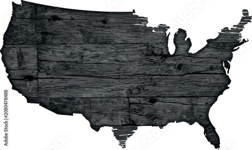 A detailed map of the United States made from wood