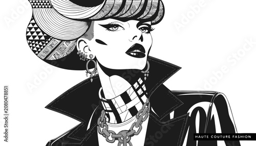Photos Very beautiful close-up black and white realistic vector of a fashionable model