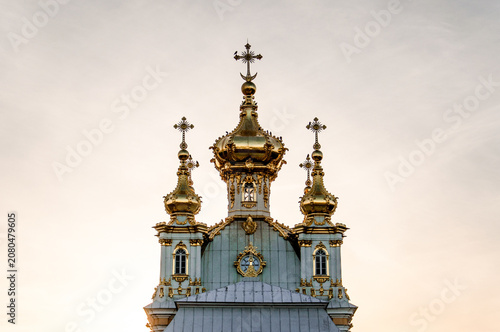 Картината върху платно Orthodox Church Dome and Christian Cross, Religious Building, Peterhof, Russia