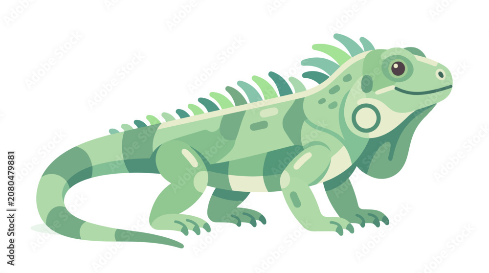 Fototapeta premium Stylized Vector Illustration of a Friendly Green Iguana Character Isolated on a Clean White Background
