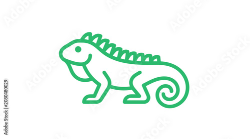 Green iguana lizard line art icon vector illustration isolated on white background
