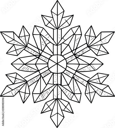 Premium Geometric Snowflake Line Art Vector Illustration