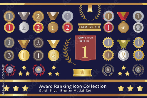 Картината върху платно Award Ranking Icon Collection Gold Silver And Bronze Medals