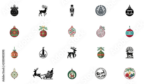 Christmas Ornaments and Icons Collection, Festive Holiday Decorations, Vector Elements