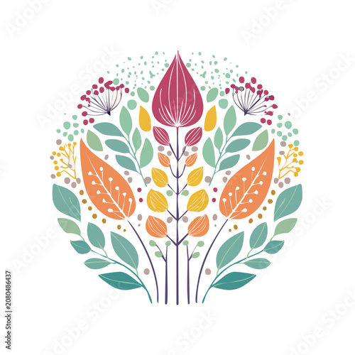 Colorful flat floral wreath vector illustration